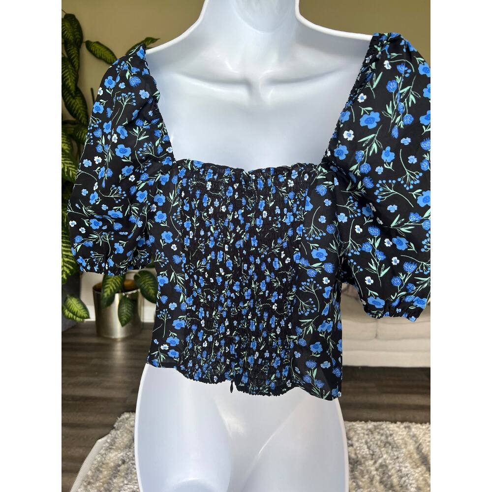 COMMENSE Short Sleeve Women's Top Size S Black/Navy Floral Print #784 - Picture 4 of 8